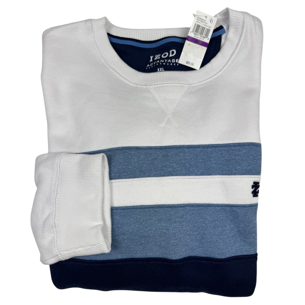 IZOD Advantage Performance Mens XXL Jaspe Fleece Colorblock Sweatshirt White NWT